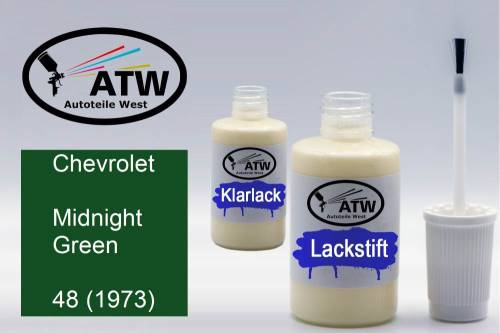 Chevrolet, Midnight Green, 48 (1973): 20ml Lackstift + 20ml Klarlack - Set, von ATW Autoteile West.